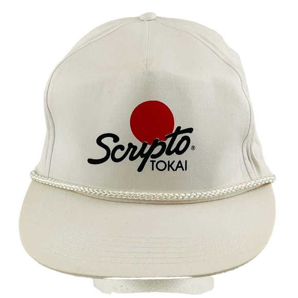 Vintage Scripto Tokai Snapback Hat White Canvas Red Dot Logo Adjustable One Size - Picture 1 of 12